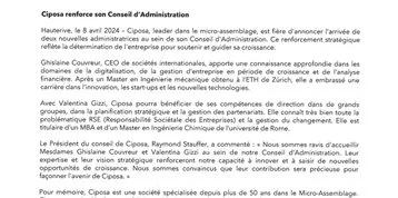 Deux nouveaux membres rejoignent le conseil d’administration de Ciposa