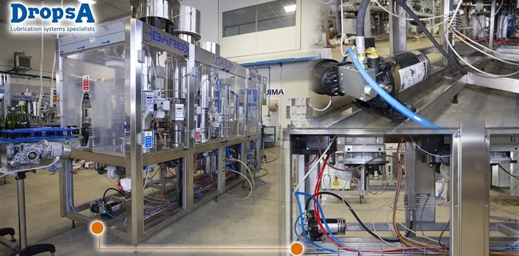 Installation of a lubrication system on a bottling machine